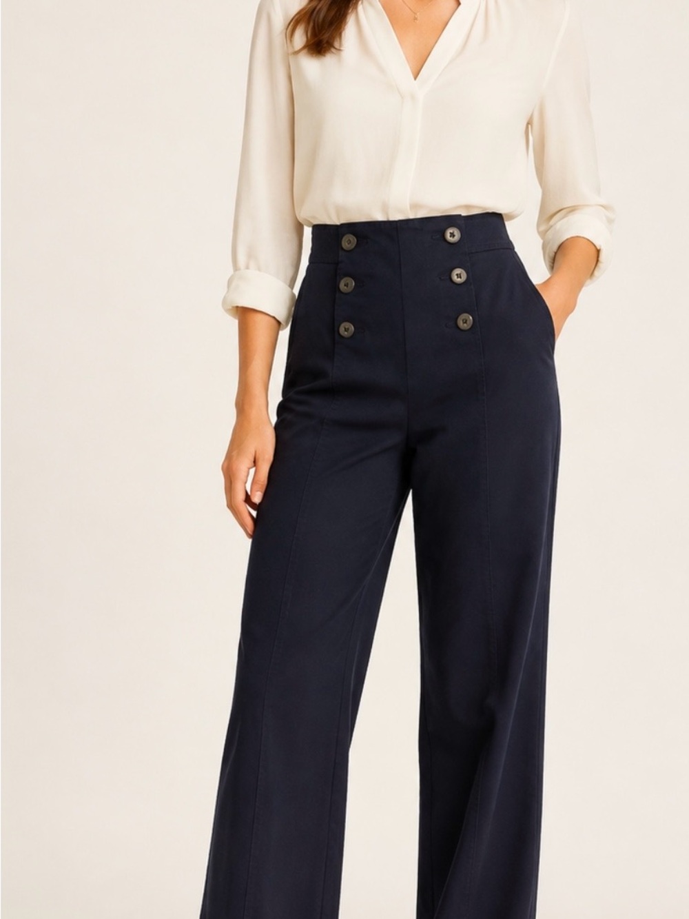 LOFT Navy High-Rise Wide-Leg Nautical Pants Size 0
